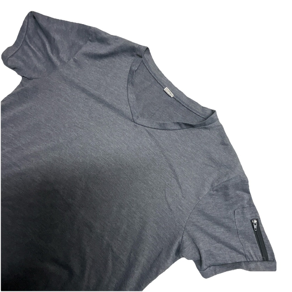 Gray Jersey V-Neck Men's Short Sleeve T-Shirt with Zipper Accent Size M